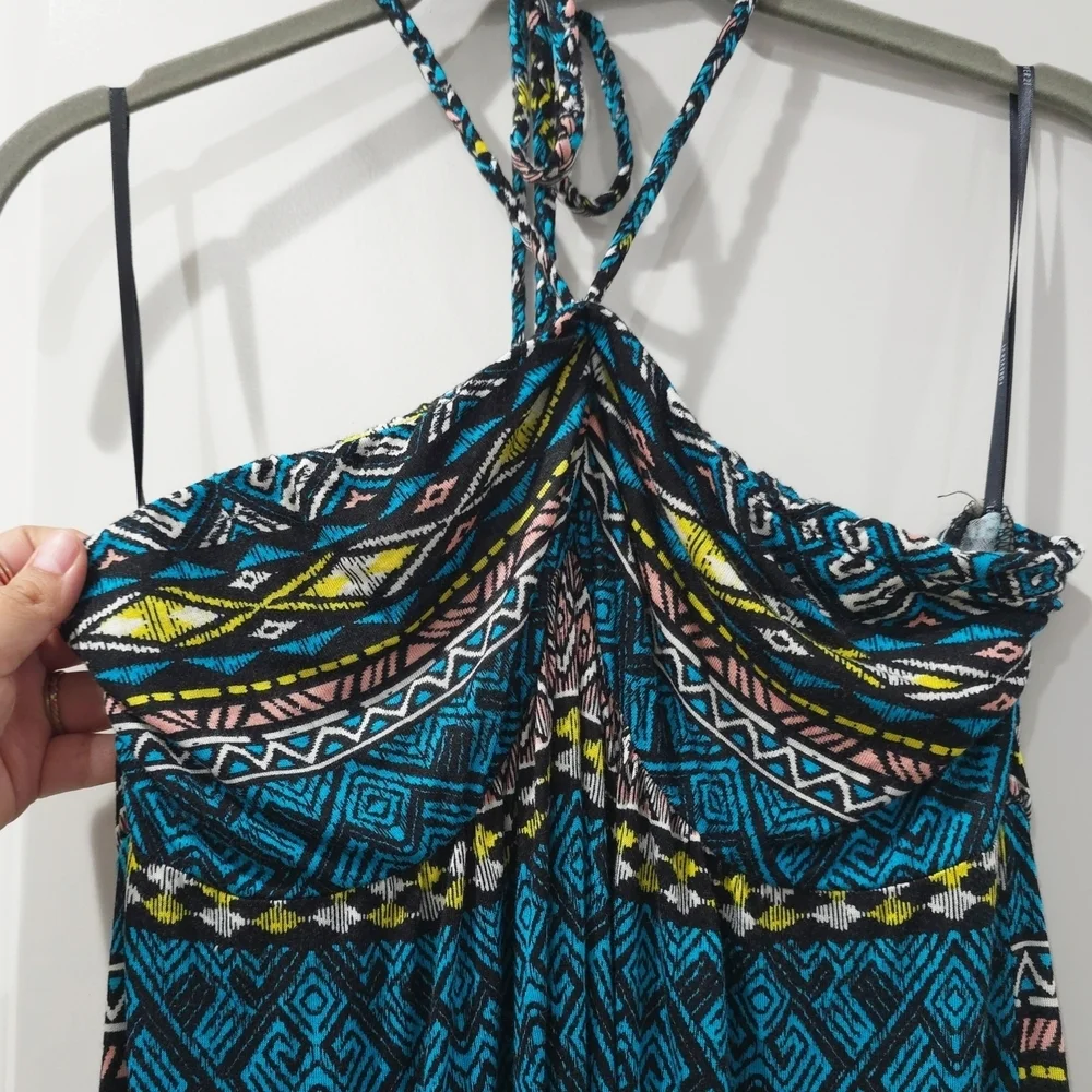 FOREVER 21 Nwt Geo Aztec Multi Color Halter Maxi Sun Dress, Size XL, Vacation - Picture 4 of 12